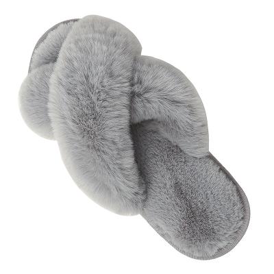 China 2021 Winter Plush Cross Strap Mop Cotton Breathable Slippers Ladies Plush Bedroom Slippers for sale