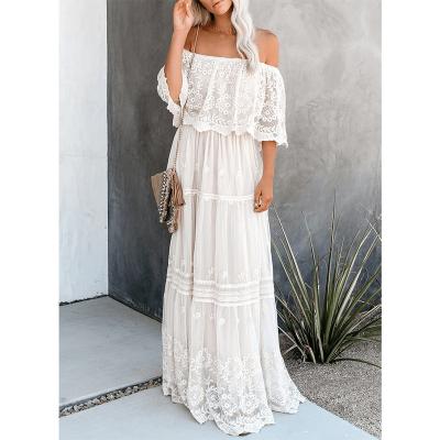 China Summer Best-Selling Lace Anti-pilling Dress Elegant High-waisted One-Shoulder Dresses for sale