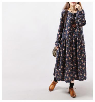 China 2022 viable spring and autumn Korean style large size loose dress floral sleeve dress spring and cotton long and linen skirt for sale