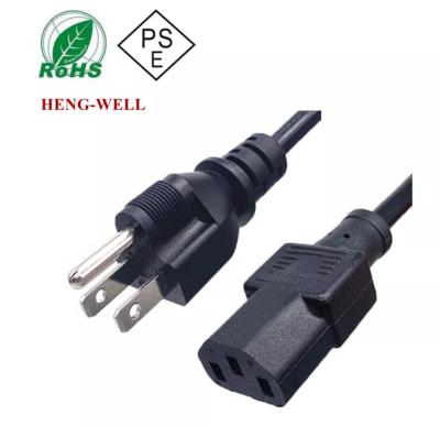 China Computer Wholesale Factory direct sale PSE JET Standard Customized Length 3 Fork Plug to IEC C13 7A 125V 3 Pin Pse Power Cord for sale