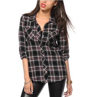 China China factory anti-pilling custom woven flannel or fleece fashionable ladies knitting shirt long checked design for sale