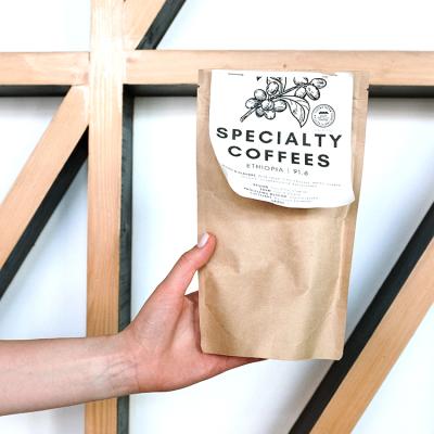 China Recyclable Stand Up Packaging Brown Doypack Kraft Paper Bag Custom Pouch Coffee Bags for sale