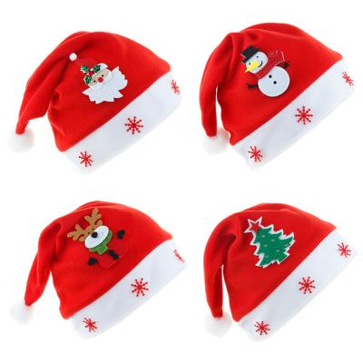 China New Classic Flannel Cartoon Hat Christmas Decoration Felt Pattern Hat Santa Hat Holiday Party Headdress for sale