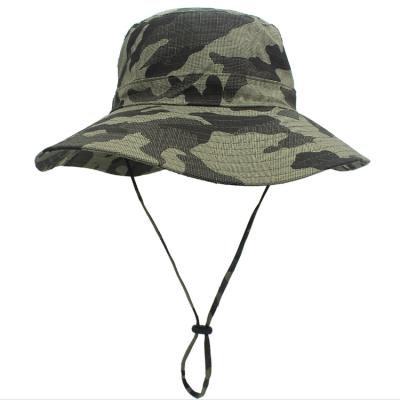 China Breathable Outdoor Unisex Camouflage String Bucket Hat Fisherman Hat Military Camouflage Jungle Nepal Hat for sale