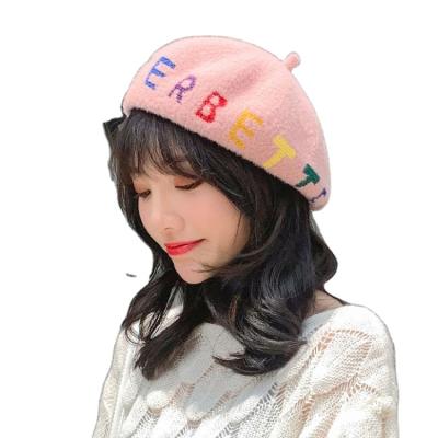 China Hot British Lady Painter Beanie Hats Beauty Letter Embroidery Beret Winter Style for sale