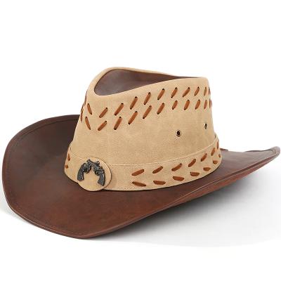 China Beauty Classic Unisex Outdoor Wide Brim Western Cowboy Hat With Gun And Strap for sale