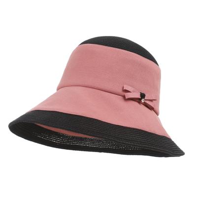 China Women Breathable Straw Hat Custom Logo Lady Beach Bucket Hat Flat Brim Straw Hat Wide Brim Sun Summer for sale