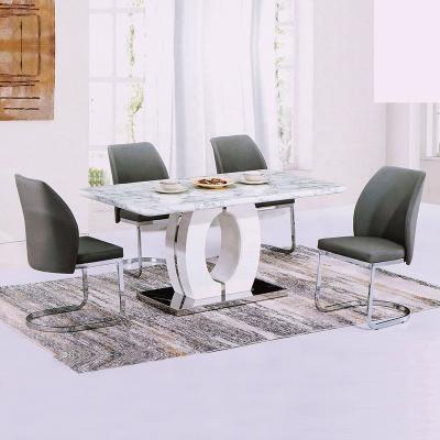 China 6 Seater (Height) MESAs Kitchen Dining Table Set Long Adjustable Luxury Modern Italian White Faux Marble Top Retractable Chairs for sale