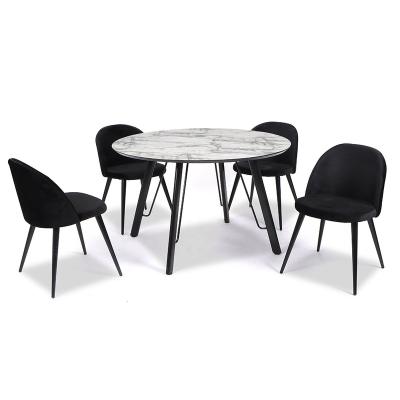 China Adjustable Table (Height) One Round Black 4 6 Seater Round Dining Table Modern Round Marble Top Dining Table Set With Chair for sale