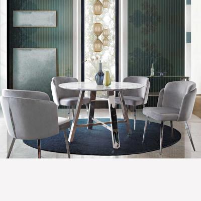 China Top Luxury Modern Dining Table (Height) 4 Seater Stainless Steel Italian Marble Round Adjustable Faux Lay Mesa de Acero Dining Table with Chair for sale