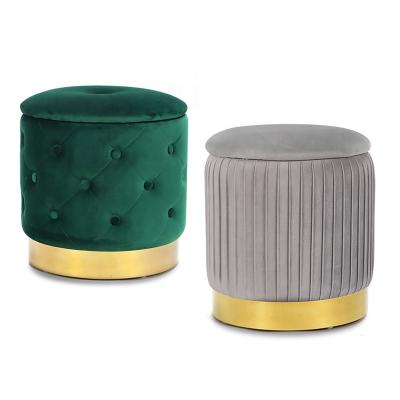 China Modern Storage Ottomana Gold Velvet Sofa Stool Space Saving Round Pouf Small Stools for sale