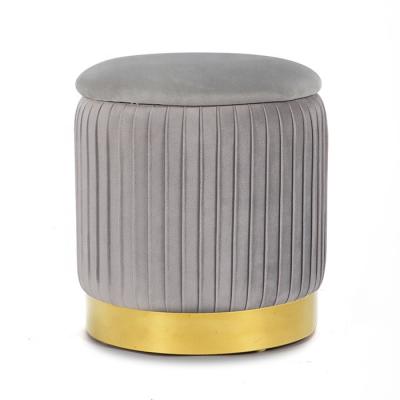 China Storage Space Saving Pouf Velvet Metal Storage Stool Gray Seat Stool for sale