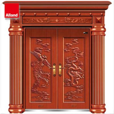 China Luxury Swing Man Carving Front Entry Double Door Design With PU Paint Finish for sale