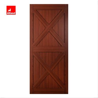 China Sound Insulation Factory Hot Sales Customized Villa Room Solid Mahogany Wrought Iron Sliding Barn Door for sale