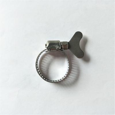 China Stainless Steel 8mm Band Width Stainless Steel American Pipe Clamp With Butterfly Handle Worm Pipe Clip for sale