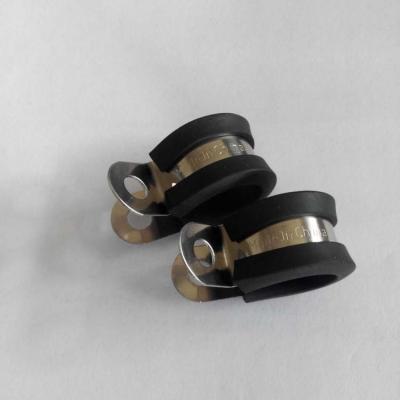 China Stainless Steel P Type Pipe Clamp 15mm Band Width Rubber Lined Pipe Clamp for sale