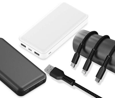 China Support 20000mAh 2.4A Fast Portable Charger Plastic Charging Power Bank With 1.2M 3in1 Braided Cable As New Electronics Products For Mobile Phones for sale