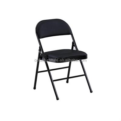 China Cheapest price high quality contemporary PU metal seat chair hot sale black folding chair for meeting room, club, shops for sale