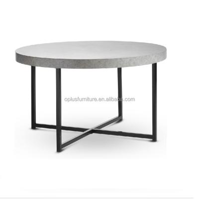 China Manufacturer Outdoor Professional Round Cement Concrete Coffee Table With Black Powder Coating Metal Base for sale