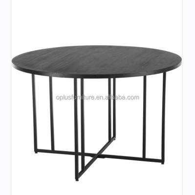 China Modern Modern Scandinavia Customized Round Black Ash Timber Round Goldplating Metal Base Dining Table for sale