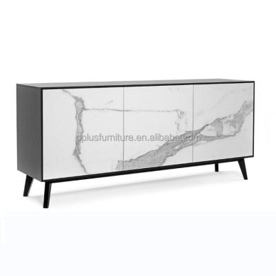 China New Classic Ceramic Door Sideboard Black Metal Leg Living Room Marble Storage Sideboard Cabinet Contemporary Timber Cabinet for sale