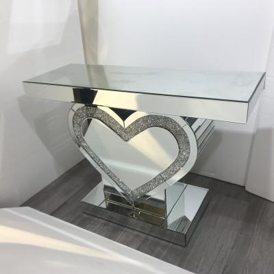 China Archive Console Table with Matching Mirror Diamond Furniture Crushed Console Table with Love Shape Crushed Diamond Mirror for sale