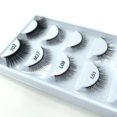 China Double 3D layered synthetic eye lash wispies private label eyelash boxes 11MM false lashes with lash package custom logo M27 for sale