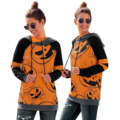 China 2021 Anti-wrinkle New Arrival Festival Halloween Orange Pumpkin Printed Decoration Women Hoodie for sale