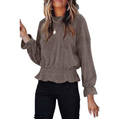 China Fashionable Simple Ruffle Corduroy Designers Ruched Women's Anti-Pilling Long Sleeve Tops for sale