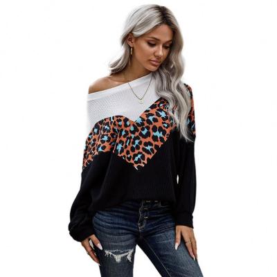 China Wholesale Fashionable Colorblock Leopard Anti-pilling Patchwork Knitted Long Sleeve Tops For Women for sale