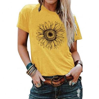 China New Arrive Anti-Shrink Sunflower Yellow Basic Tops Women's Casual T-Shirts for sale