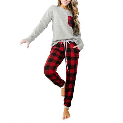 China Thermal Winter Autumn Fashionable Womens Plaid Drawstring High Quality Loungewear Set With Pocket for sale