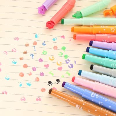 China Cute Kawaii Candy Color Marker Pen Highlighter Inks Stamp Pen Creative Marker Pen For School Supplies Office Stationery for sale