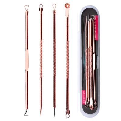 China 4pcs/set 4pcs/set Rose Gold Acne Needle Stainless Steel Pimple Tool Blackhead Remover Extractor Tool Kit With Box for sale