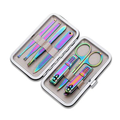 China 2022 Hot Sale 7pcs/set Amazon Rainbow Titanium Mini Nail Care Tool Kit 7Pcs Manicure Pedicure Set for sale