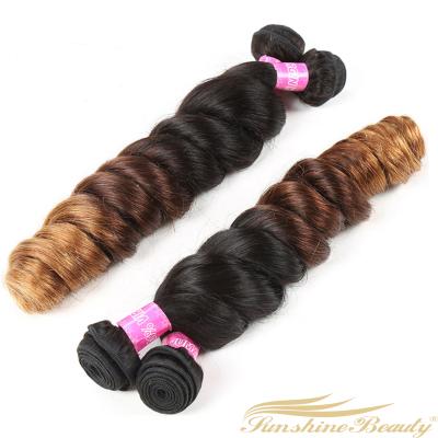 China loose wave T1B/4/30# premium quality 3 tone human hair bundleombre loose virgin t wave hair extension weft brazilian manufacture for sale