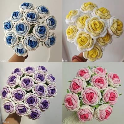 China Europe Yixianqian 100% handmade Rose Style decoration toy crochet flower bouquet for Teacher Valentine's Day Girlfriend Gift for sale