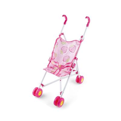 China Cartoon Toy Pink Light Metal Doll Carriage Stroller Pram Foldable Toy Trolley For Doll for sale