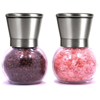 China Viable in cheap 200ml running around glass grinder Salt and pepper set for sale