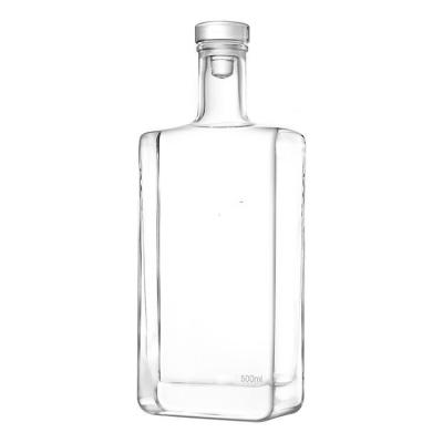 China High quality empty transparent square beverage champagne 500ml vodka whiskey red wine glass bottle for sale