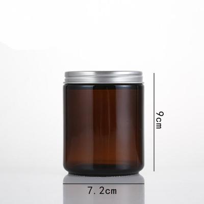 China Personal Care 100ml 200ml Amber Candle Cosmetics Cream Food Empty Glass Jar With Aluminum Lid for sale