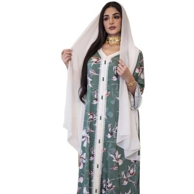 China 2021 spring and summer Muslim women's new V-neckline long dress anti-static lace dress long print fashion print for sale