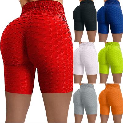 China 2021 Summer Ladies Breathable High Waist Hip Sports Jacquard Bubble Sports Stretch Yoga Shorts for sale