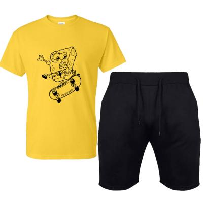 China 2021 Spring Cartoon Printed Pants And Summer Men'S Cotton Anime T-shirt + Beach Two Piece Suit QUICK DRY for sale