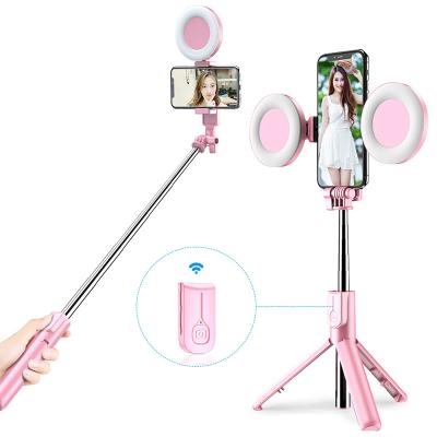 China Adjustable Lighting Wireless Selfie Stick Led Ring Light Foldable Tripod Monopod For iPhone Xiaomi Huawei Samsung Android Live Tripod for sale