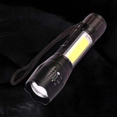 China Outdoor Camping Hiking Custom Zoomable USB LED Walking Outdoor Camping Portable Flashlight High Power LED with COB Side Lights for sale