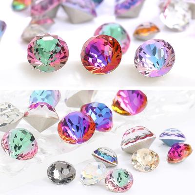 China Pointback Junjiao Sunflower Rhinestone 6mm 8mm Crystal Pointed Back Glass Rhinestone DIY Nail Art Accessories for sale