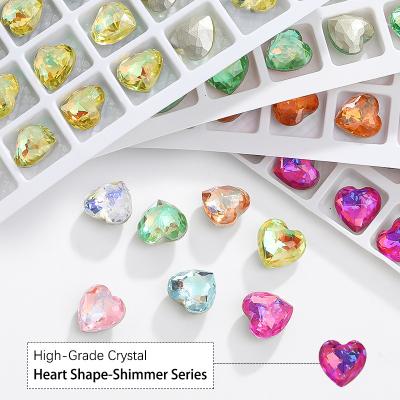 China Pointback Junjiao Multi-colors Sparkle Series Heart Shape Nail Art Accessories 10mm Crystal Pointed Back Glass Rhinestone DIY for sale