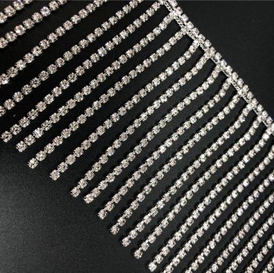 China Flatback Junjiao 5 yards fringe rhinestone cup chain sew on rhinestone glass trim for bridal dress hat decoration for sale