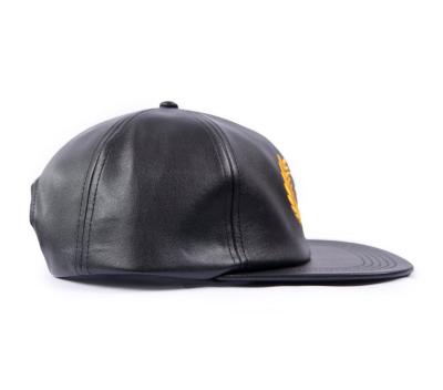 China COMMON 2D Premium Black Leather Embroidery Baseball Cap Snapback Hat Flat Cap With Your Own Design for sale